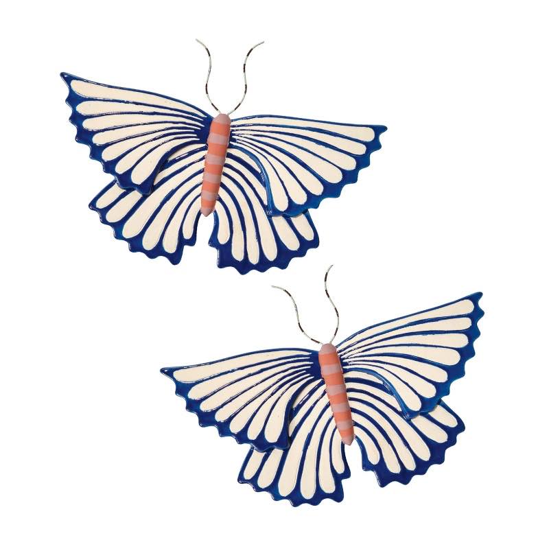 Large-Scale Ceramic Sculpted Moth Wall Art, Set of 2 - Blue